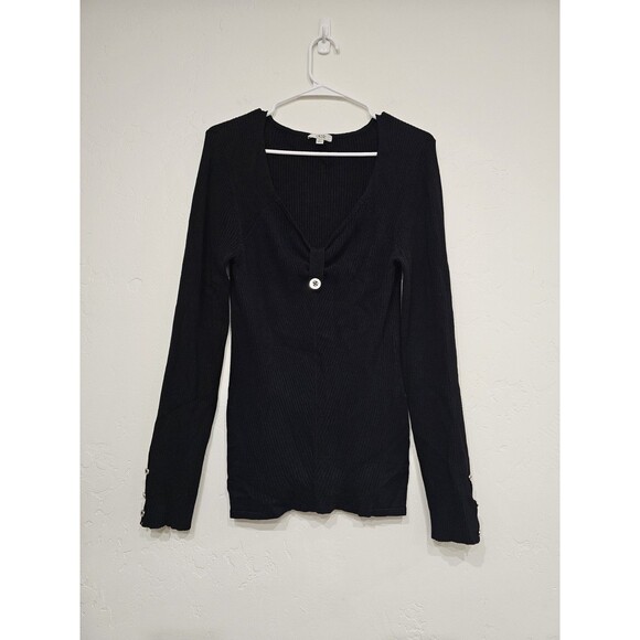 Cache Tops - Cache Women’s Black Sweatshirt With Bottons In Sleeves Size Large